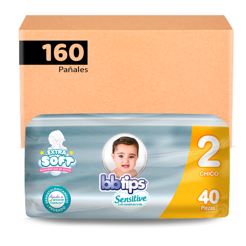 Pañales BBTips Talla 2 - Caja con 160 pzas.