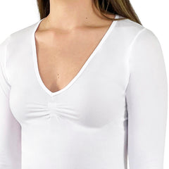 Paquete de playera cuello V y legging térmico para mujer-BLANCO-G
