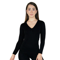 Paquete de playera cuello V y legging térmico para mujer-NEGRO-CH