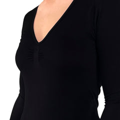 Paquete de playera cuello V y legging térmico para mujer-NEGRO-M